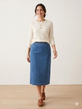 Vintage French Dressing Classic Blue Denim Midi Skirt